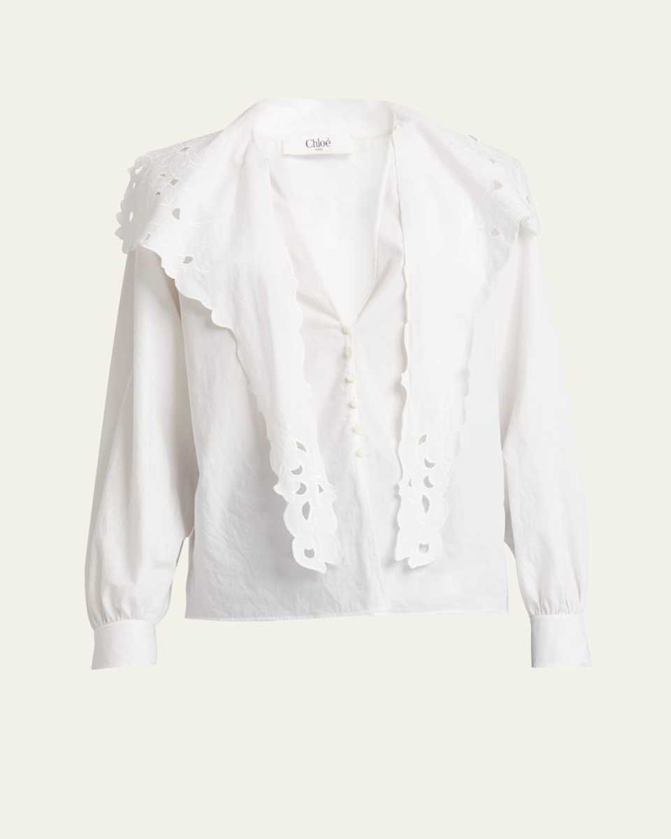 Embroidered Lavallière Cotton Shirt